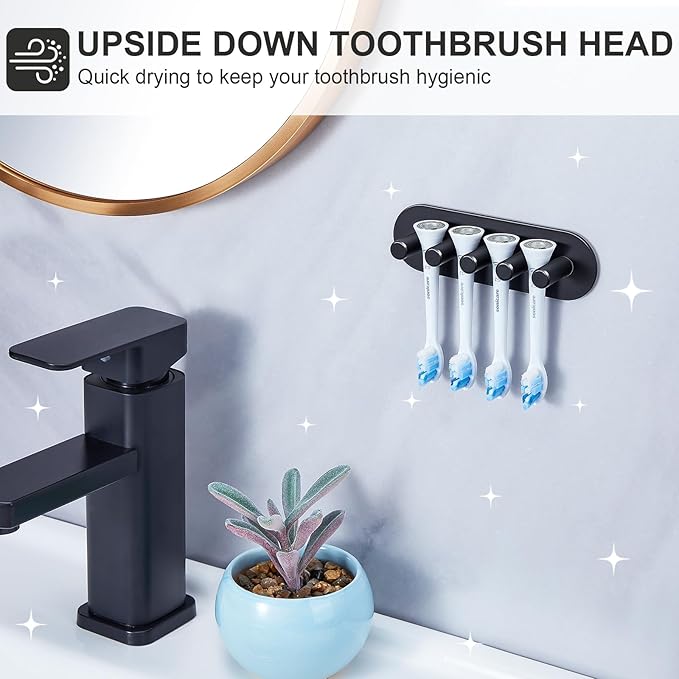 Electric Toothbrush Head Holder, Toothbrush Holders Wall Mounted, Adhesive Tooth Brush Head Holder Organiser, Electric Toothbrushs Holder, Shower Tooth Brushing Holder (Black, Large)