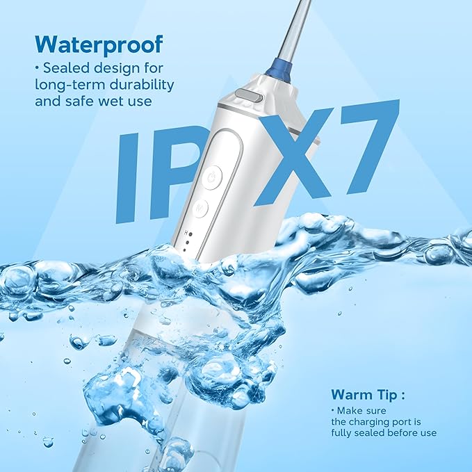 DIONIK Water Flosser Rechargeable, Cordless & Portable Water Flosser for Teeth Cleaning, Electric Oral Irrigator with 5 Modes, IPX7 Waterproof, 300ML Tank for Braces & Gum Care