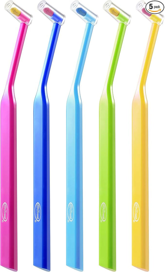 B Rush Small-Head Orthodontic Toothbrush- End Tuft Brush, Single Tufted Toothbrush Dental Toothbrushes for Braces, Interdental Interspace Brush for Detail Cleaning, Pack of 5