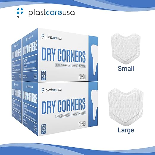 200 Dental Dry Corners, Disposable Saliva Control & Cheek Protection Pads Super Absorbent Non-Woven Padding (Cotton Roll Alternative) (Large)