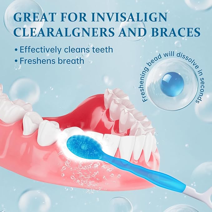 40pcs 5 in 1 Disposable Mini Toothbrush with Toothpaste + Floss + Pick + Tongue Scraper | Travel Size | Individually Wrapped | Soft | Mint | Travel Set | Oral Care (4)