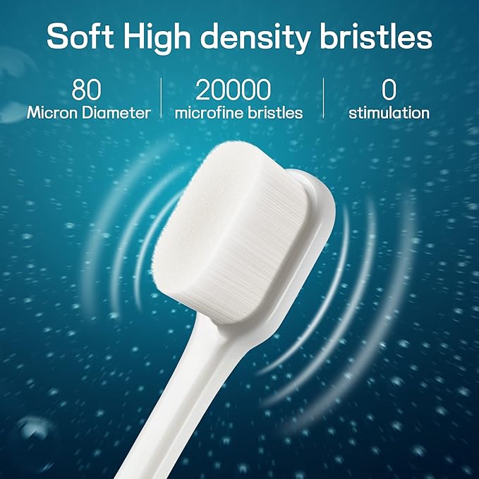 OBrush Soft Toothbrush for Sensitive Teeth and Gums, New 20,000 Micro Fine Nano Bristles Tooth Brush for Adults, Pregnant and Elderly, Packed in Portable Case, Color Green Beige Pack of 2