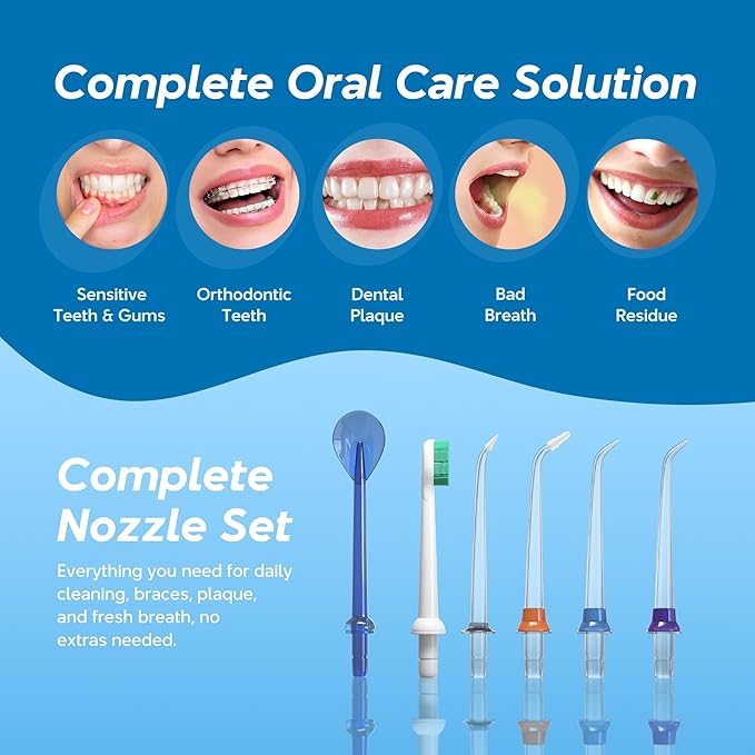 DIONIK Water Flosser Rechargeable, Cordless & Portable Water Flosser for Teeth Cleaning, Electric Oral Irrigator with 5 Modes, IPX7 Waterproof, 300ML Tank for Braces & Gum Care