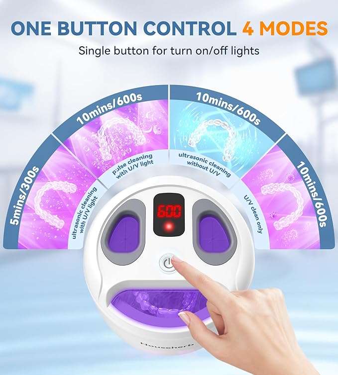 Ultrasonic Retainer Cleaner, Dental Cleaning Pod for Denture, Mouth Guard, Aligner, Night Guard, Braces, Toothbrush Heads, Jewelry, 45kHz Retainer Cleaner Machine with Digital Timer & 200ML