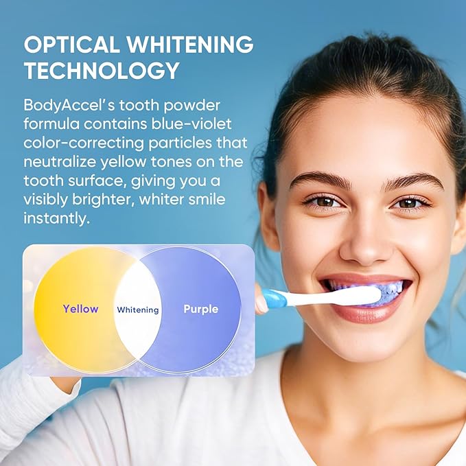 BodyAccel Teeth Whitening Powder Upgraded– Probiotic Pearl Whitening Tooth Powder, Fluoride-Free Toothpaste for Coffee & Tea Stain Removal, 360° Clean Teeth, Fresh Breath