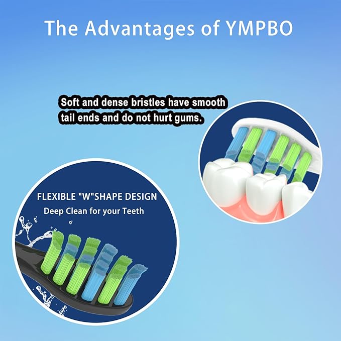 YMPBO 10 Pack Toothbrush Replacement Heads Compatible with 7AM2M AM100/AM105/AM110 Electric Toothbrush, Soft Brush Bristles, Black