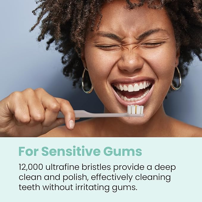 Lindo Polishing Toothbrush - for Sensitive Gums and Teeth, 12000+ Ultra Fine Bristles, Soft and Gentle, Deep Clean, Pack of 4 (Blue, Gray, Beige, Black) (Blue, Gray, Beige, Black, 4 Pack)