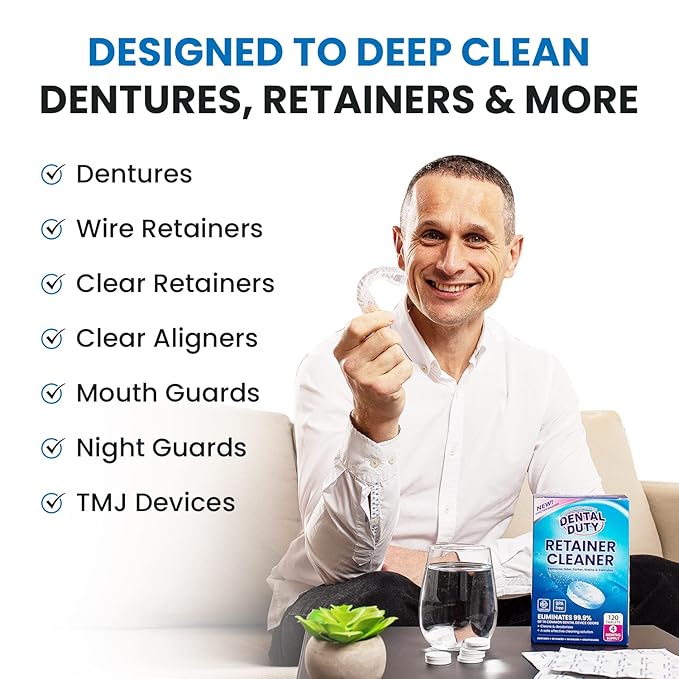 36 units Retainer Cleaner and Denture Cleaning Tablets - Mouthguard Cleaner and Denture Cleaner Tablets Remove Plaque, Odors and Stains from Aligners, Night Guard and Removable Dental Appliances.