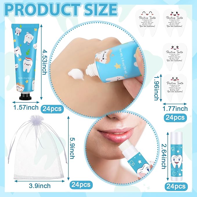 Loopeer 24 Sets Dental Hygiene Gifts Dental Hygienist Appreciation Gifts Moisturizing Lip Balm Hand Cream Dentist Thank You Gift with Cards Organza Bags for Nurse Week Valentine Birthday