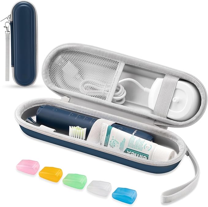 Toothbrush Travel Case for Oral B/Oral-B Pro 1000 1500 5000 7000 & Philips Sonicare 4100 1100 5300 5100 6100/iO Electric Toothbrush, Hard Protective Storage Bag (Deep blue case with toothbrush cap)