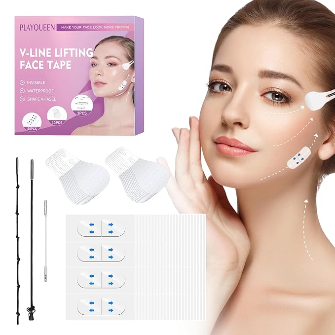 Face Tape,Face Lift Tape,Face Lift Tape Invisible,Neck Tape lifting Invisible,V-Shaped Instant Face Tapes for Lifting Sagging Skin Eyes Double Chin Wrinkles Waterproof Mix Box (160PCS, Hibiscus)