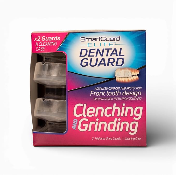 SMARTGUARD Elite (2 Guards 1 Travel case) Front Tooth Custom Anti Teeth Grinding Night Guard for Clenching - Dentist Designed - Bruxing Splint Mouth Protector for Relief of Symptoms