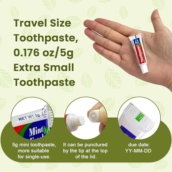 50 pcs Bulk Travel Size Toothpaste,0.176 oz Extra Small Toothpaste Travel Size Bulk Disposable for Hotel, Guests, Homeless, Charity, Mint (Mini Size, Only for Single Use)