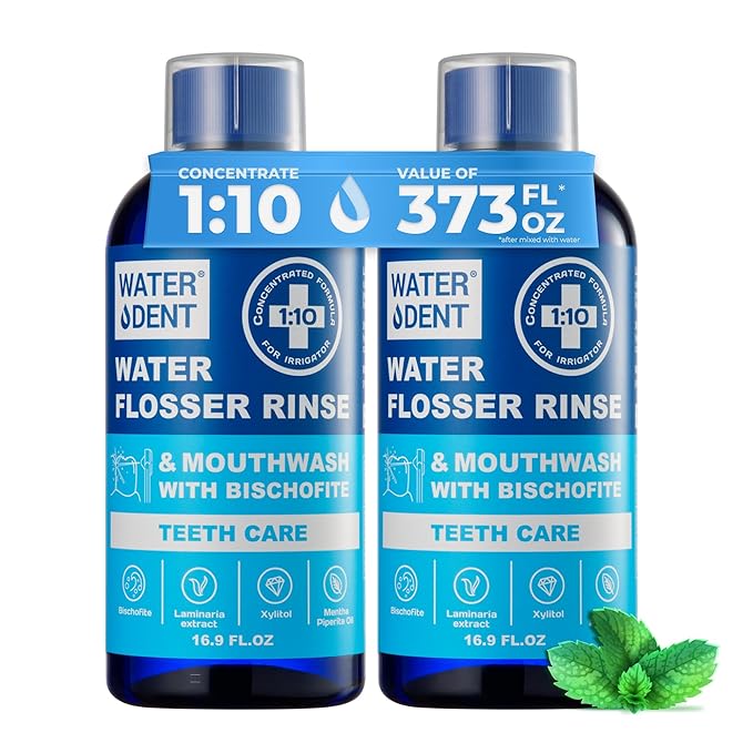 Concentrated Water flosser Rinse & mouthwash | Add to Oral irrigator | Mint Flavor | Alcohol and Fluoride Free. Made in USA | Pack of 2 = 33.8 fl.oz