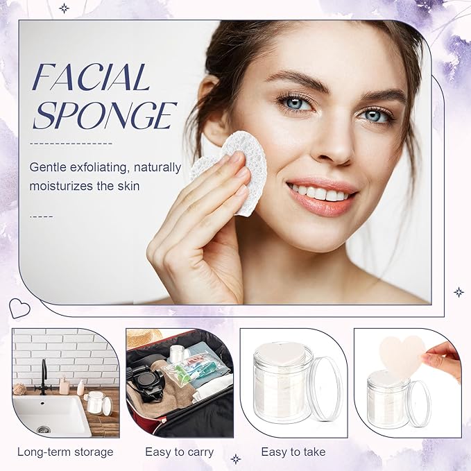 Loopeer 96 Pcs Compressed Facial Sponges with Container Disposable Face Sponge Pads for Washing Face Cleansing Exfoliating Esthetician Makeup Removal(White)