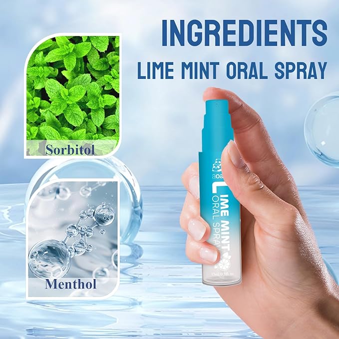 Oral Spray for Adults, Mouth Freshening Spray, Portable Peppermint Oral Freshener, Alcohol & Fluoride-Free Oral Care Mouth Spray, Travel, Dates, Office, Dry & Bad Breath,0.5fl.oz (Blue)