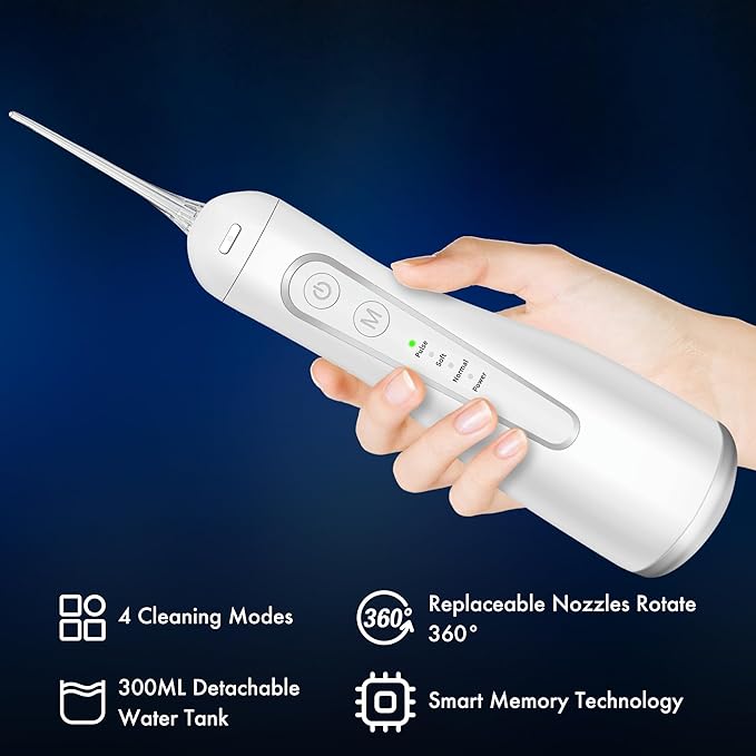 Dygoophy® K2 Rechargeable Oral Irrigator & Water Flosser | 300ml Large Tank, IPX7 Waterproof, 4 Cleaning Modes, 30-Day Battery Life, Low Noise for Braces, Gum Care & Teeth Whitening (White)