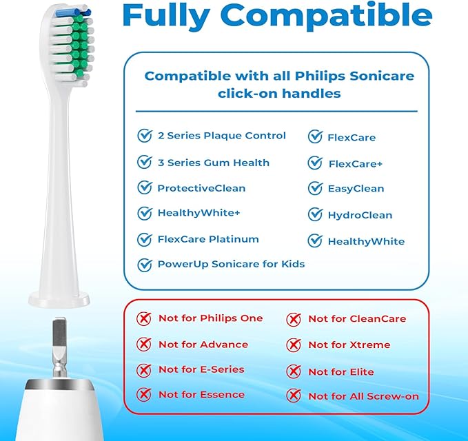 LDHUT Replacement Toothbrush Heads for Philips Sonicare, Electric Toothbrush Head C1 Compatible with 1100/4100/5100/5300/6100/7500/9300 and More Click-on Handles, 4 Pack