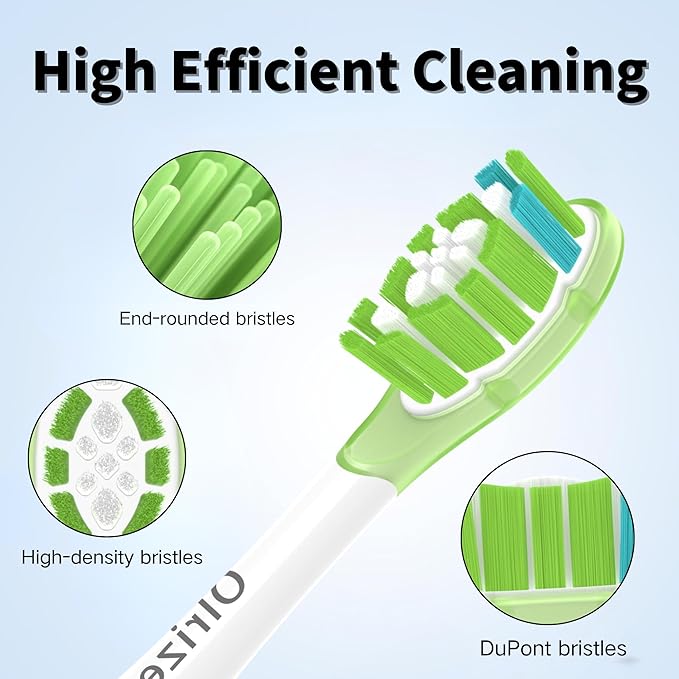 8 Standard Replacement Heads for Philips Sonicare, Click-on Electric Toothbrush Heads with Soft TPE Bumper & Noise Reduction Metal Ring & Tongue Cleaner, Medium Bristles of Dupont
