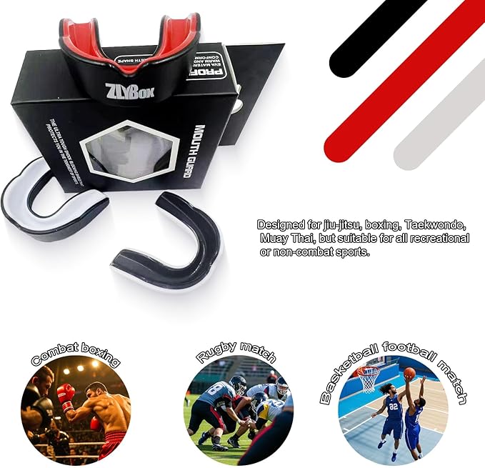 Dual-Layer Sports Mouth Guard for Adults & Youth with Case - Dental Protection for Boxing, Football, MMA, Hockey, Basketball, Lacrosse & All Contact Sports (Black red)