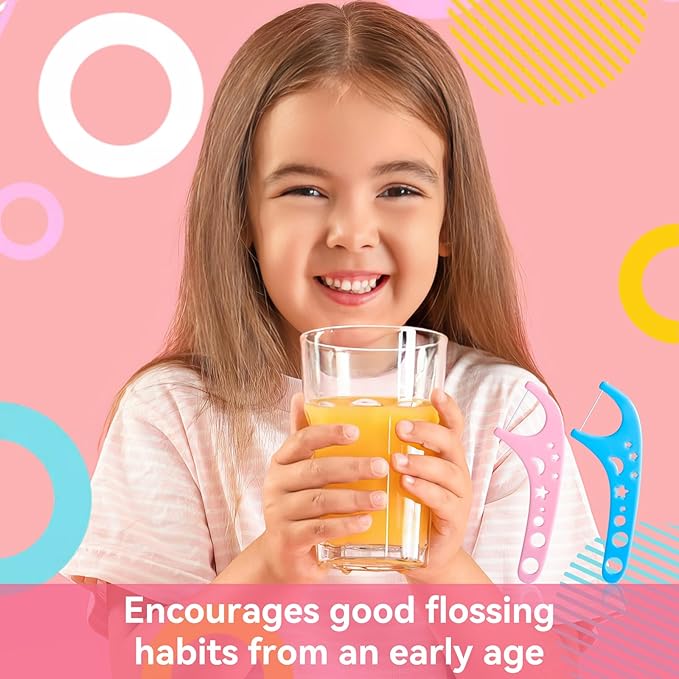 FAMILIFE Kid Floss Picks, Kid Flossers Without Fluoride, Dental Floss Picks with 4 Travel Handy Cases, Unflavored 120ct