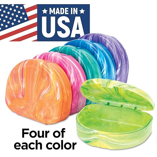 Practicon Brights Marbled Retainer Cases, Assorted Colors, 24 Pack