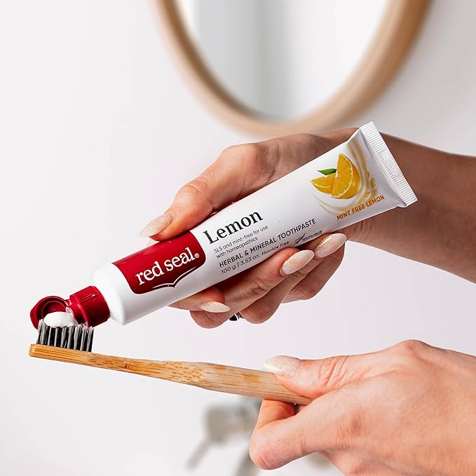Red Seal Fluoride Free Lemon Toothpaste - Flavored Toothpaste with a Non Mint Taste - Vegan Friendly, Cruelty Free, No Artificial Colors or Flavors, NATRUE Certified Natural, SLS Free, 3.53 oz (2)