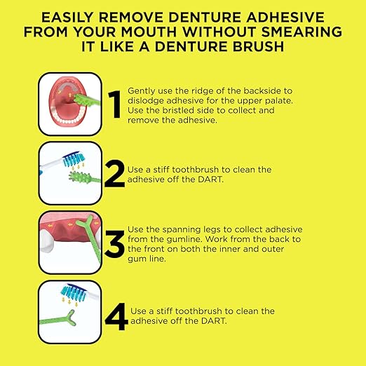 V3 Hard Plastic Denture Brush - Denture Gel Adhesive Remover - Remove Denture Gel Adhesive & Glue from Mouth & Gums, Oral Hygiene Product, Scraper w/Textured Grip and Rigid Bristles