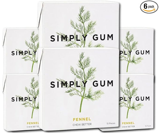 SIMPLY Gum Fennel, Plastic-Free Natural Chewing Gum, 6 Pack (90 Pieces) | Vegan, Kosher, Non GMO, Aspartame Free and Sorbitol Free