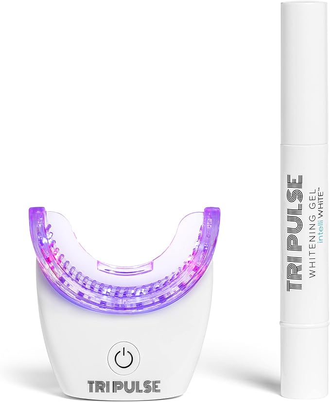 intelliWHiTE TriPulse Teeth Whitening LED Light Kit - 20 LED Lights - Hydrogen Peroxide + Carbamide Peroxide - 7 Shades Whiter in 7 Days - Safe On All Dental Work - BPA Free Mouthpiece
