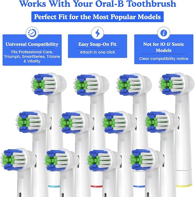 Toothbrush Replacement Heads 12 Pack Compatible with Oral B Professional Care, Triumph, Smart Series, Trizone & Vitality Models – Precision Clean Soft Bristles for Deep Plaque Removal