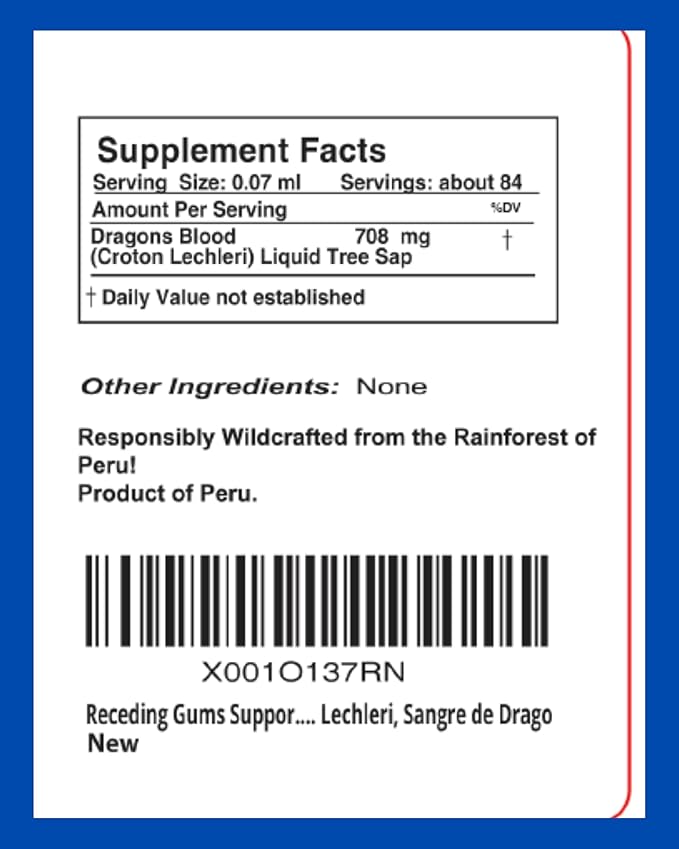 Receding Gums Support Dragon's Blood 2 Oz Liquid Sangre de Grado, 100% Raw Croton Lechleri, Sangre de Drago, 1 Bottle