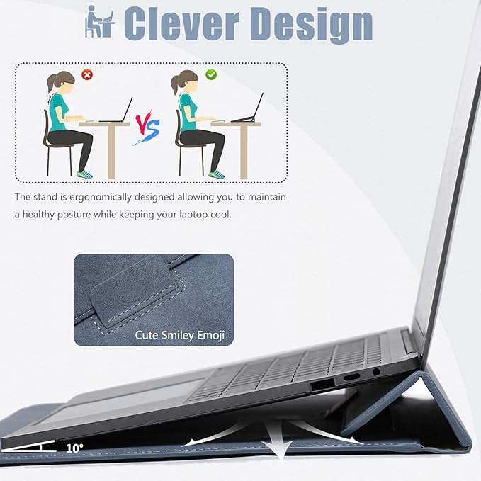 HYZUO 13.3-14 Inch Laptop Sleeve Case with Stand Feature for MacBook Pro 14 M5/M4/M3/M2/M1 2026-2021, MacBook Pro/Air 13.3, 13" 13.5" 13.8" Surface Laptop, HP Spectre X360 13/14, Haze Blue