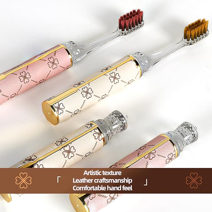 CMHX Foldable Travel Toothbrush Set,Compact Head,Mini Toothbrush with Toothbrush Case,Soft Bristled Travel Toothbrushes for Adults (Leather Handle Apricot 1 Set)