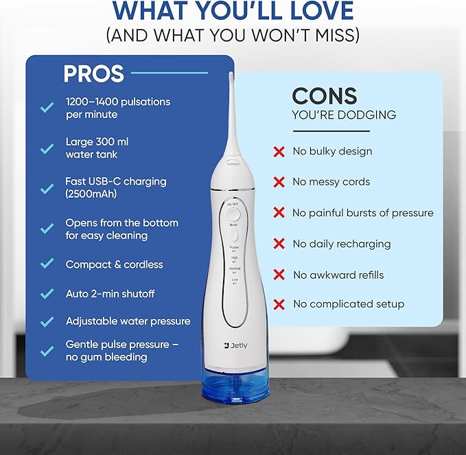 Water Dental Flosser Teeth Pick Cleaner: Travel Cordless Oral Irrigator 300ML Capacity Portable Rechargeable IPX7 Waterproof Electric Flossing Machine for Teeth Cleaning (White)