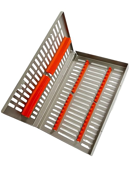ArtLab-Dental Instrument Sterilization Cassette Rack Box (for 20 Pieces) for Dental Instruments Organizer and Dental Hygiene Sterilization Cassettes Rack Box (20 Slot -Orange)