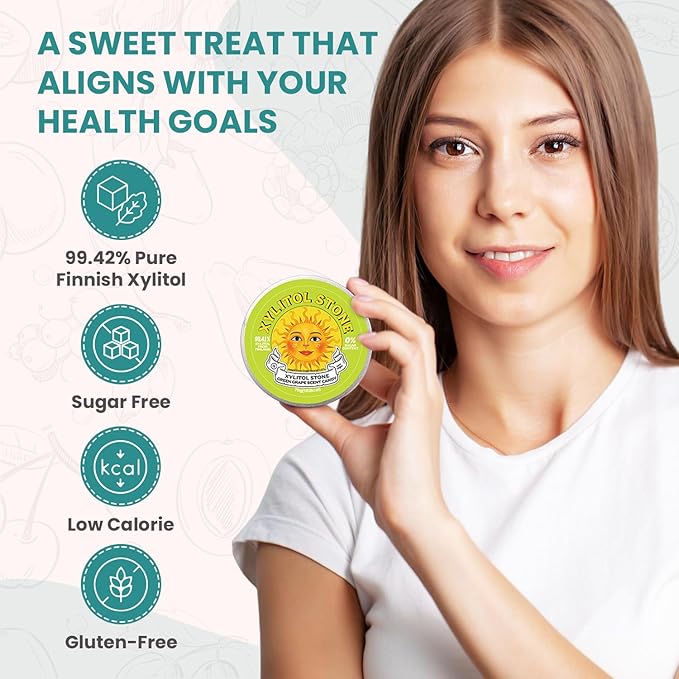 Xylitol Stone Sugar Free Candy - Vegan & Keto Friendly Unique Hard Candy Sugar-Free - 100% Natural Flavor Candies - Gluten Free & Non-GMO Breath Freshener Low Calorie Mints - Green Grape (Pack of 1)