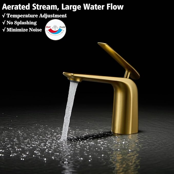 TOCALOCA Brushed Gold Bathroom Faucet, Single Hole, Single Lever, Vessel Sink Faucet, Copper, Aerated Stream, 2.2 GPM, Limited Warranty
