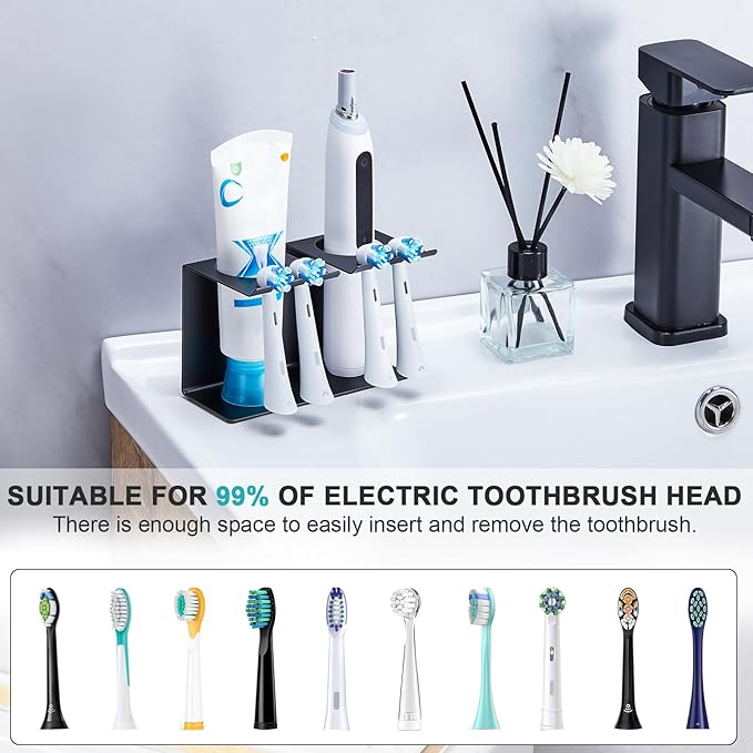 Toothbrush Head Holders, Electric Tooth Brush Head Holder, Wall Mounted Toothpaste Holder for Bathrooms Shower, Adhesive Tooth Brushing Holder Razor Holder Organizer Storage (Black)
