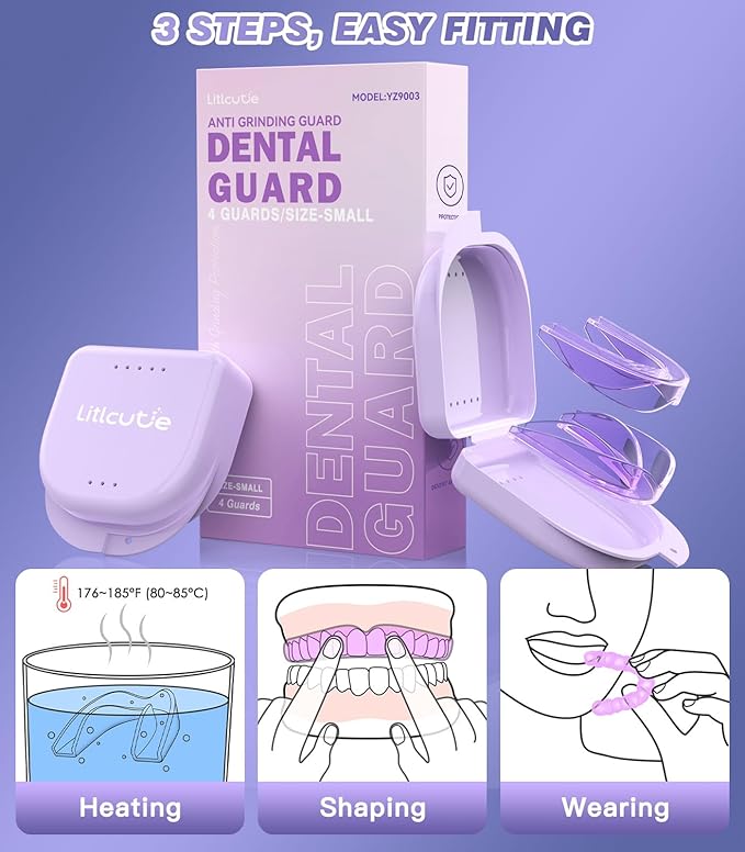 Litlcutie Mouth Guard for Grinding Teeth at Night, Night Guards for Teeth Grinding, Mouth Guard for Sleeping, Small (4 Pack)