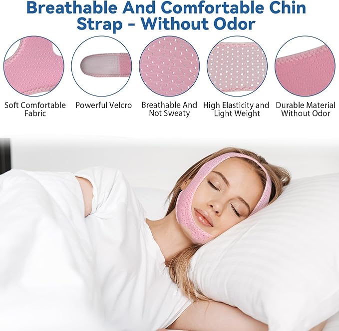 Chin Strap for Sleeping, Chin Strap for CPAP Users, Jaw Strap for Sleep Apnea, Adjustable & Breathable Chin Strap, Anti Snoring Devices,Snore Stopper for Men and Women, (Pink/M)