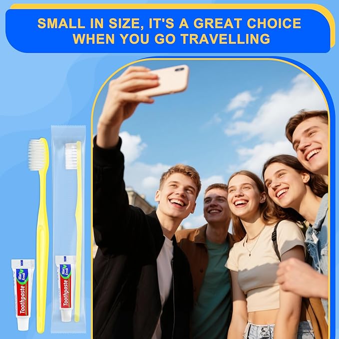 Yellow Disposable Toothbrushes with Toothpaste - Pack of 30,Individually Wrapped Single Use Travel Toothbrushes Kit Bulk for Homeless,Guests,Hotel,Dentist