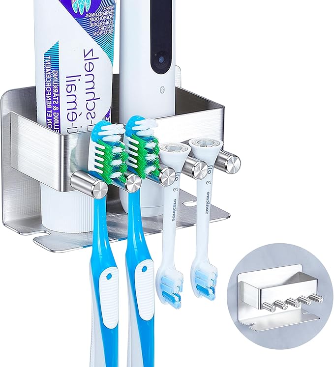 Toothbrush Holders, Toothbrush Head Holder Wall Mounted, Electric Toothpaste Holder for Bathroom, Shower Tooth Brushing Holder Storage, Stainless Steel Brushed Nickel Tooth Brush Holder Organizer