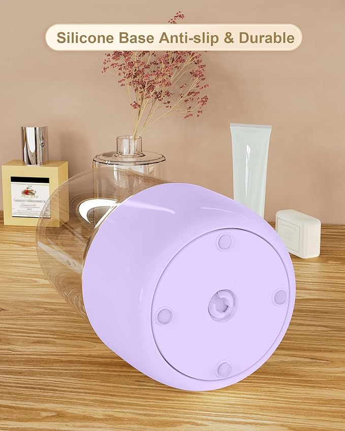 Makeup Brush Holder 360 Rotating, [Upgrade & with Cover] Makeup Brush Organizer for Vanity Countertop Bathroom (Purple)