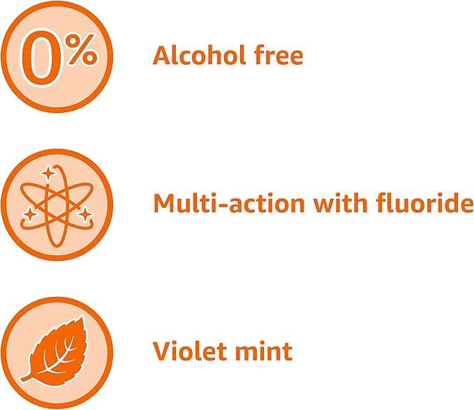 Amazon Basics Anticavity Fluoride Mouthwash, Alcohol Free, Violet Mint, 1 Liter, 33.8 Fluid Ounces, 4-Pack (Previously Solimo)