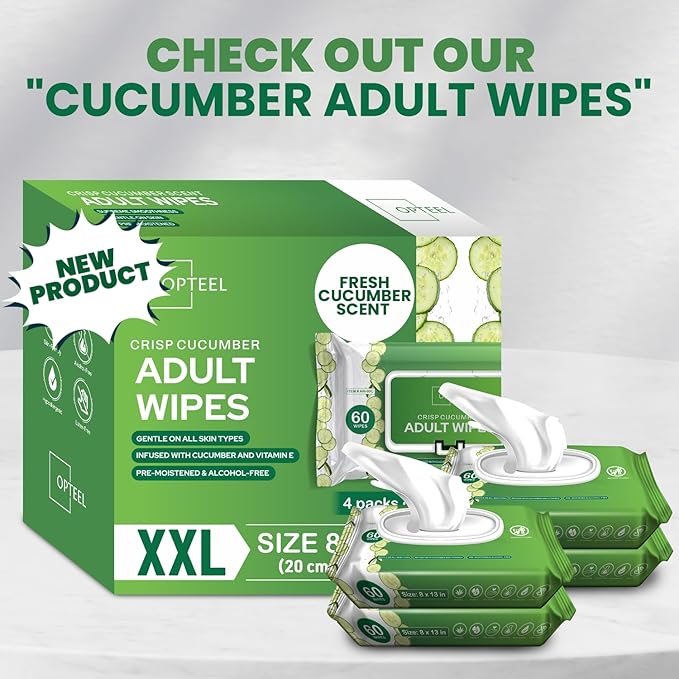 Adult Wipes For Elderly - 8"x13" Extra Large & Soft Wet Wipes for Adults Bathing No-Rinse - Incontinence Disposable Washcloths, Vitamin E & Aloe Infused for Men & Women 240ct (4 Packs of 60)