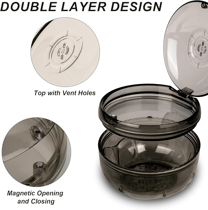 Retainer Cleaning Case,Portable No-Leak Denture Cup Case with Dentures Brush Kit, Travel Retainer Cases with Vent Holes for Clear Aligner,Mouth Guards,Night Guard,Dentures (Black)