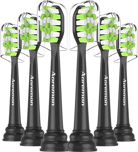 Aoremon Toothbrush Replacement Heads for Philips Sonicare DiamondClean Series 2/3 EasyClean ProtectiveClean FlexCare HwalthyWhite, 4100/5100/6100, C1/C2/G2/G3-6 Pack, Black