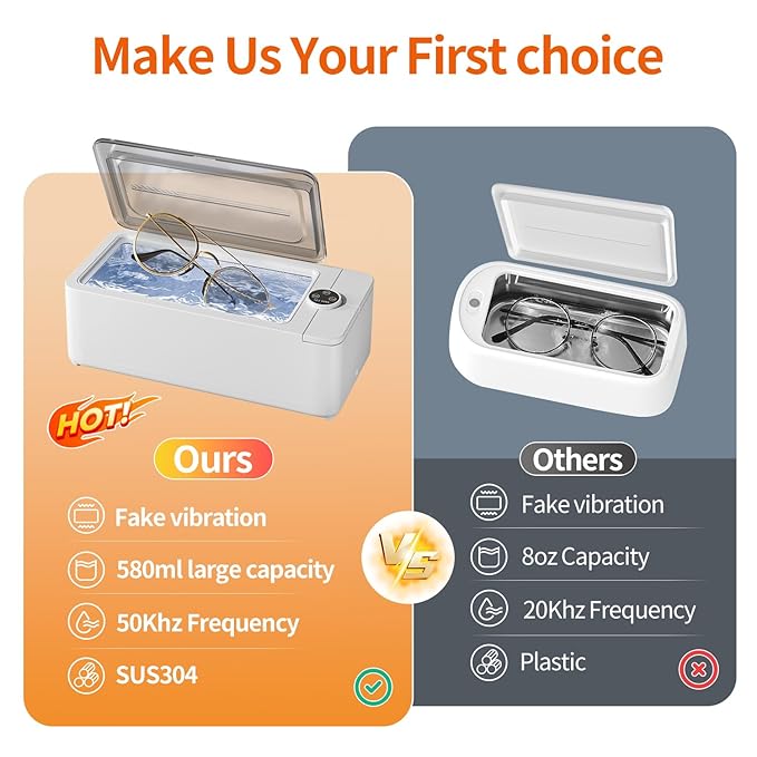 Portable Ultrasonic Cleaner Machine - 50KHz Jewelry Cleaner Ultrasonic Machine with 3 Timer Modes, Ultrasonic Jewelry Cleaner for Jewelry, Eyeglasses, Rings, Watches, Dentures, Retainer, Razors