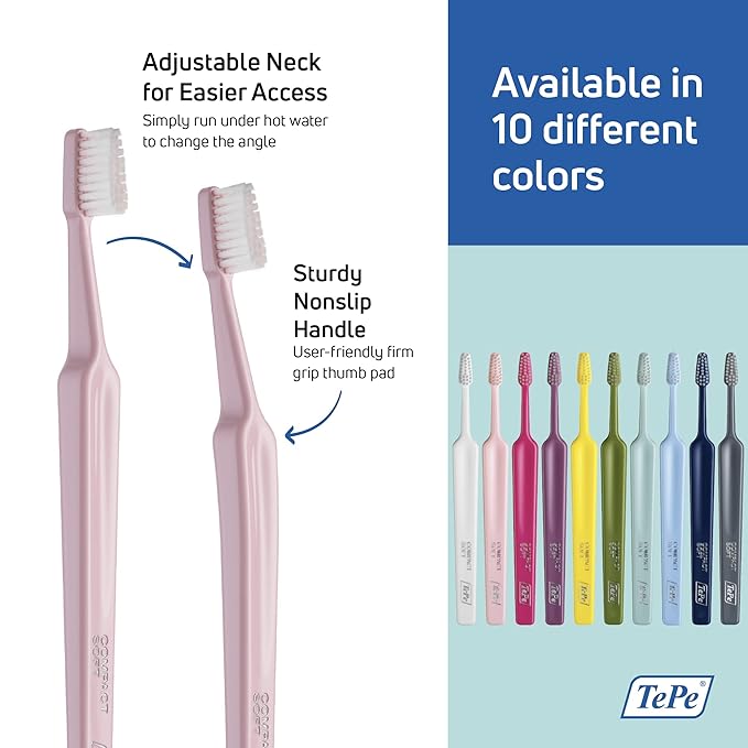 TePe Select Soft Toothbrush, Adult Soft-Bristle Toothbrush with Compact Tapered Head and Angled Neck, Pack of 1